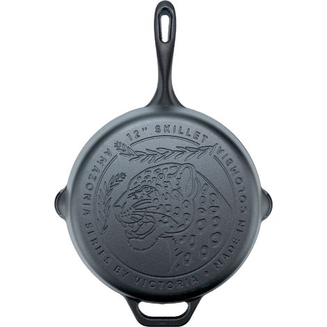 Victoria 39653 Poêle en Fonte Émaillée Induction 30cm, Convient pour le Feu, Barbecue, Four  Noir (1/5)