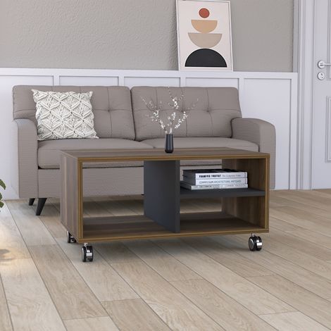 Table basse Noyer, avec étagères 41.2CM L X 80CM P X 50CM L X 50CM P Caramel / Noir (1/4)