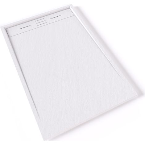 HIEMAL Receveur de douche 80 x 120 cm résine Blanc aspect ardoise + bonde incluse - Salle de bain