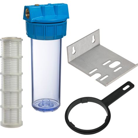 Porte-filtre à eau 9 pouce 3/4 - 20/27F avec cartouche lavable 60 microns, équerre et clé (1/4)