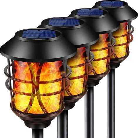 Feu clignotant extérieur lumière solaire, lampe de passage de torche solaire étanche, Jardin Terrasse balcon piscine LED métal paysage lumière de passage, pack de 4