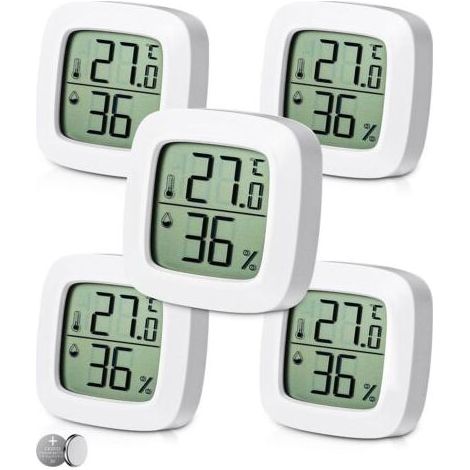 Lauwexe – Thermomètre hygromètre numérique 5 pièces – Plage de mesure -20°C à 60°C – Précision ±1°C – Grand écran LCD pour intérieur (1/5)