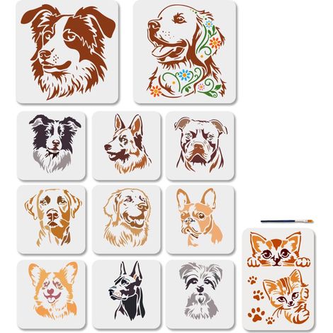 12 pochoir Réutilisable Représentant un Adorable Chien et Chat (2030cm) avec Pinceau Idéal pour la Peinture Décoration de Murs Meubles Papier Toiles et Albums de Scrapbooking (1/5)