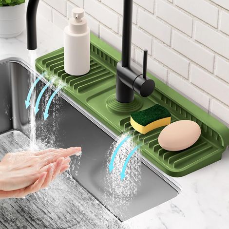 Tapis Vidange Robinet Silicone 45cm - Pare-éclaboussures Anti-Fuite 7°, Accessoire Cuisine Salle de Bain,Vert (1/5)