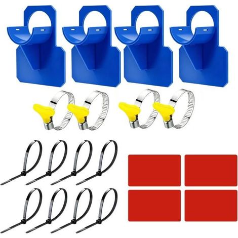 Lot de 4 supports de tuyau de piscine avec colliers et serre-câbles, pour diamètre 30 à 37 mm, bleu. (1/5)