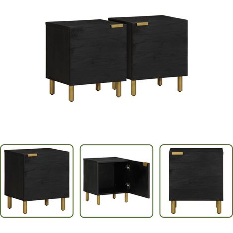 vidaXL Mangoholz Nachttisch - Nachttische 2 Stk. Schwarz 40x33x46 cm Massivholz Mango (1/5)