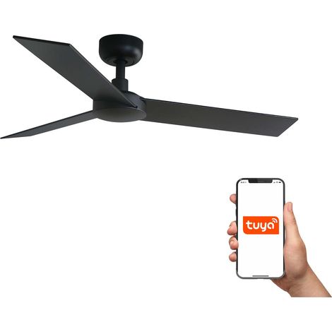 Faro Rudder Petit ventilateur de plafond à 3 pales, noir mat, noyer, système intelligent Tuya (1/4)