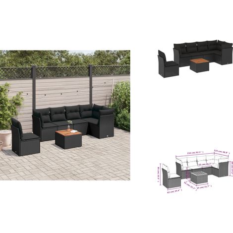 7-tlg. Garten-Sofagarnitur mit Kissen Schwarz Poly Rattan - Gartensortiment - Gartenmöbelset - Outdoor Möbel - Lounge Set - Rattan Gartenmöbel (1/3)