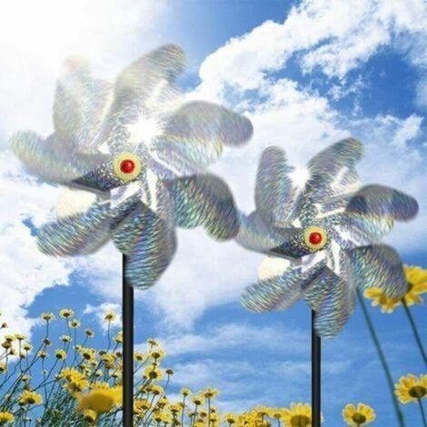 Répulsif à oiseaux moulin à vent réfléchissant – Lot de 10 – Matériau PVC résistant aux intempéries – Efficace même avec vent léger