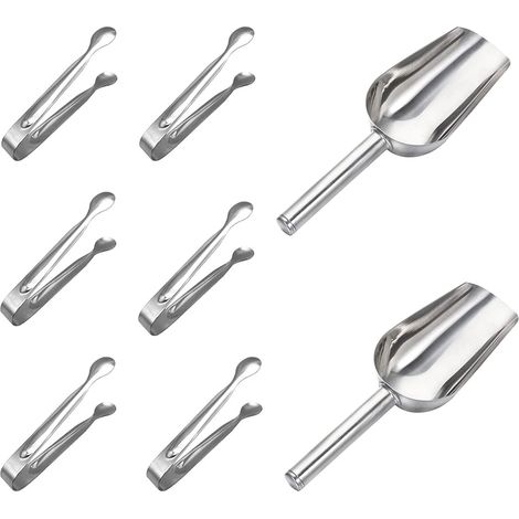 Ensemble Ustensiles Cuisine - 8 Pièces - Acier Inoxydable - Pinces Sucre Et Pelle Glaçons - Pour Café Bar Buffet - Argent (1/5)