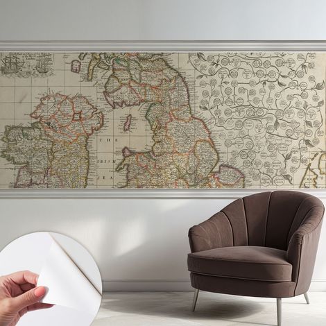 Papier peint autocollant adhésif avec motifs pour salon et chambre accessoire stylé pour votre intérieur Carte historique 250x104 cm (1/5)