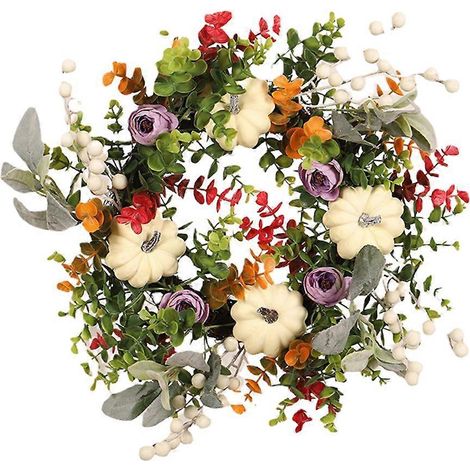 Weißer Kürbiskranz als Deko-Girlande für Weihnachten, Halloween, Herbst, Thanksgiving, Landhausstil, Haustür, Fenster, Wandbehang