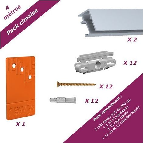 4 mètres Aluminium : Pack économique cimaise Newly R10 (rails et fixations) (1/5)
