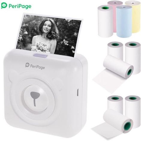 Imprimante thermique Bluetooth PeriPage Mini Pocket avec 9 rouleaux de papier blanc (1/4)
