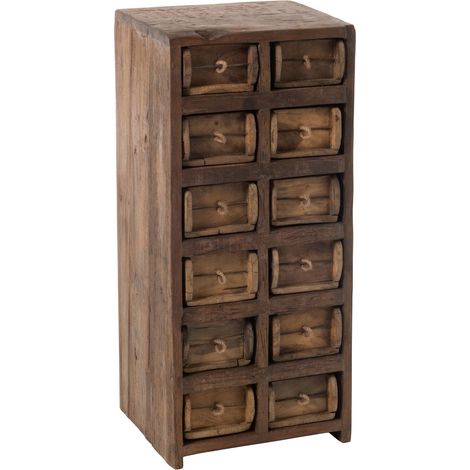Chiffonnier 12 tiroirs bois massif recyclé foncé Veda L 37.5cm (1/5)
