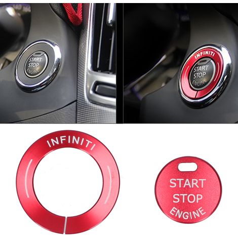 2 pièces Bouton Démarrage Moteur Couverture Décor Alliage Aluminium pour Infiniti Q50 Q50L QX60 Rouge (1/5)