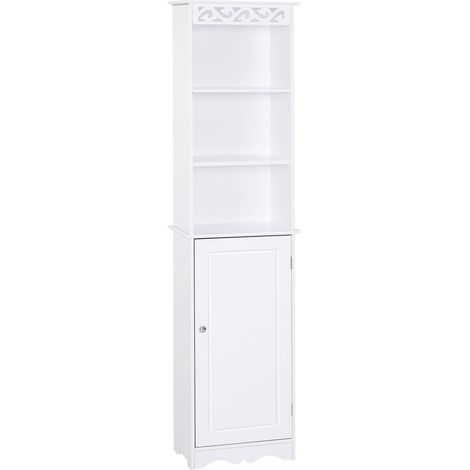 Colonne de rangement pour salle de bain, 3 étagères réglables sur 3 niveaux et 1 grand meuble bas, poignées sur la porte, MDF blanc, 40 x 23 x 160 cm