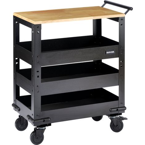 Draper 11495 BUNKER 3 Tier Trolley with Pull Handle and Hardwood Worktop, 714mm