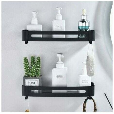 2 étagères sans perforation espace aluminium noir stockage salle de bain matériel pendentif Durable non émulsifiant