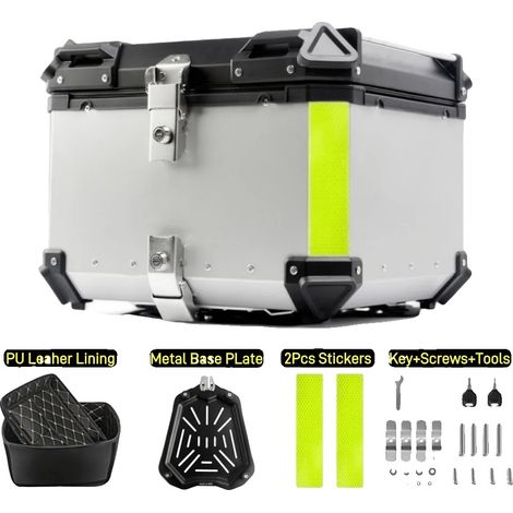 Coffre de moto, boîtier en aluminium durable, compatibilité universelle, 55L-Argent