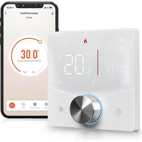 Thermostat à bouton intelligent pour chauffage électrique au sol/chaudières à gaz, télécommande vocale programmable, contrôle de température Wifi avec molette de réglage chauffage (1/4)