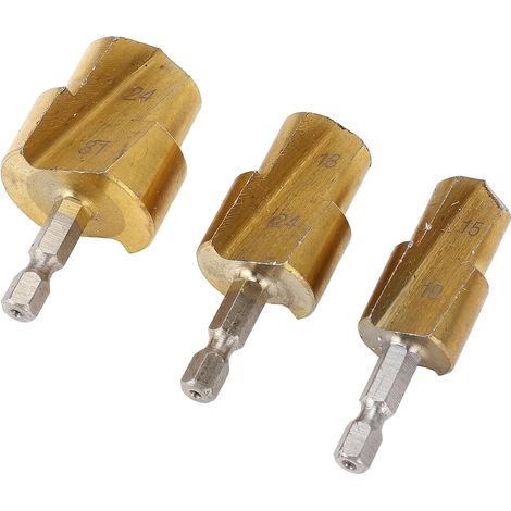 Punte alesa per tubi PPR, kit di 3 punte a gradini in acciaio ad alto tenore di carbonio per raccordi di prolunga per tubi in PVC, utensile alesatore per tubi da 19 mm e 24 mm (1/5)