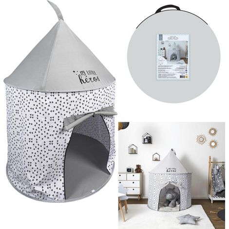 Tente pop up grise 100x135cm – Tissu polyester imperméable – Montage rapide en quelques secondes – Pour intérieur et extérieur – The Home Deco Kids