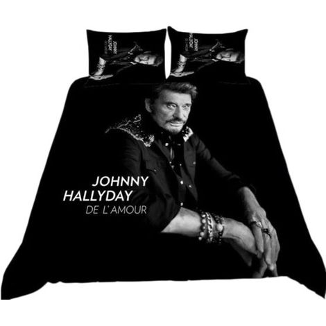 Housse de couette Johnny Hallyday, noire, 200 x 200 cm, avec 2 taies d'oreiller, polyester (1/5)