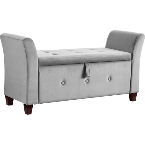 Seville Storage Ottoman Bench Bedding Blanket Box Hallway Bedroom Chest, Light-Grey-Velvet