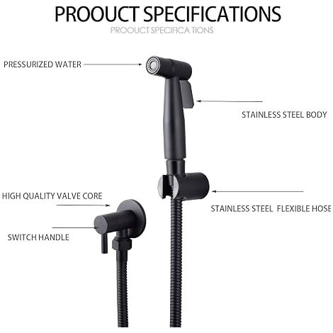 Kit De Lance WC En Acier Inoxydable 304 Sans Perforation Buse d'Appoint Chasse d'Eau WC Pulvérisateur De Bidet À Main Avec Tuyau Et Valve En t - Noir (1/5)