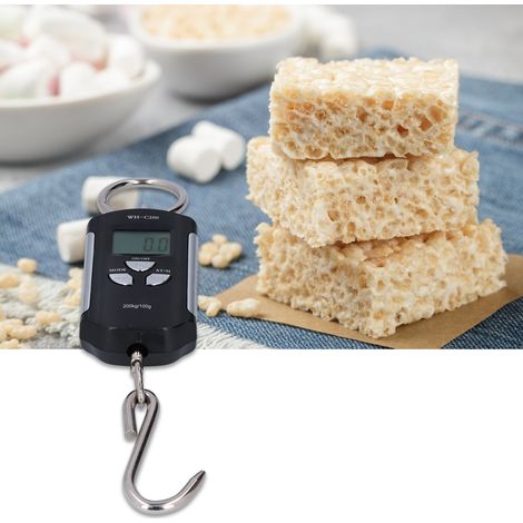 Balance électronique portable grande capacité 200 kg avec crochet, rétroéclairage haute définition, coloris argent et noir. (1/5)