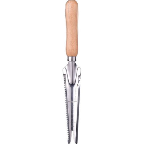 Outil de désherbage manuel avec poignée en bois et tête en acier inoxydable avec mesure, extracteur de désherbage pour désherber, planter des légumes, des fleurs, creuser, élager (1/3)