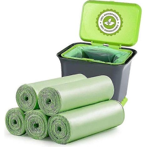 100 sacs poubelle biodégradables de 20 litres, épais et compostables, pour déchets alimentaires, ménagers, de cuisine, de bureau, de maison et de jardin. (1/4)