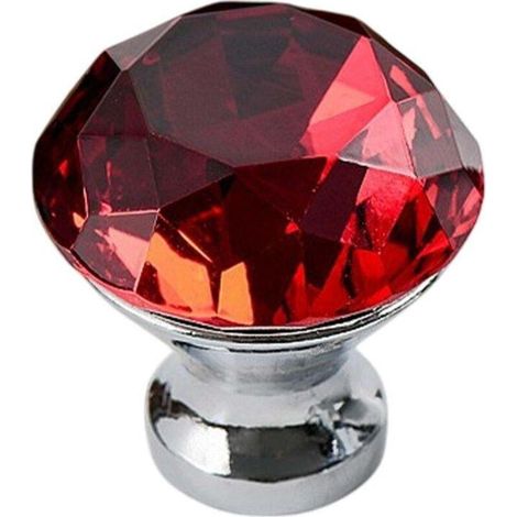 Poignées de porte en verre cristal transparent effet diamant, 30 mm, rouge - Lot de 10 (1/5)