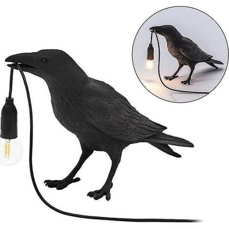 KLVGTIFS PU - Lampe oiseau en résine corbeau avec éclairage LED, applique murale pour chambre, lampe de table pour salon, décoration artistique (1/5)