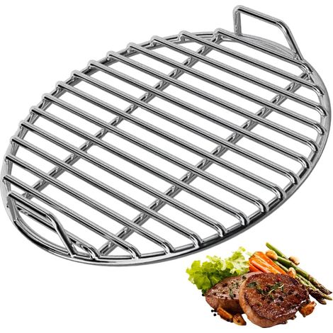Grille de barbecue - Grille ronde - Grille à double poignée - 28 cm - Acier inoxydable - Argent (1/5)