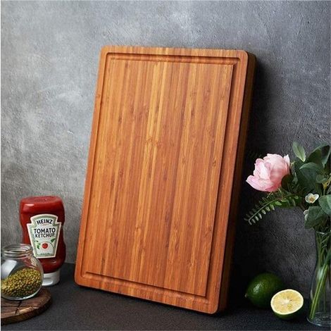 Planche à découper en bois massif - Planche à découper - Planche à découper en bois - Planche à découper de cuisine - 43 x 31 x 2 cm - Planche à découper en bois - Design avec égouttage - Marron (1/5)
