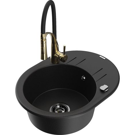 Mexen Kevin fregadero de granito de 1 compartimento con escurridor y grifo de cocina Aster, negro - 6517-77-73450-57-B (1/5)