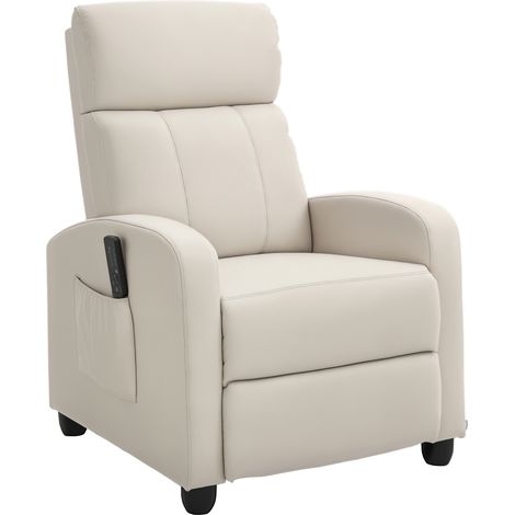 Fauteuil massage relaxant télécommande 8 programmes inclinable repose-pieds 68x88x98 cm crème (1/5)