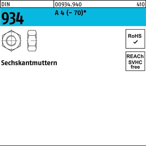 Sechskantmutter DIN 934 M3 A 4 (- 70) 100 Stück (1/2)