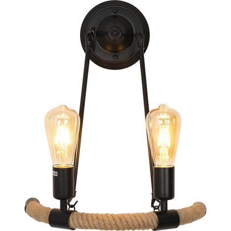 Applique Murale Vintage, E27 Lampe Murale Corde de Chanvre, Rétro Applique Murale Interieur pour Couloir Loft Chambre Café, longueur 42 cm