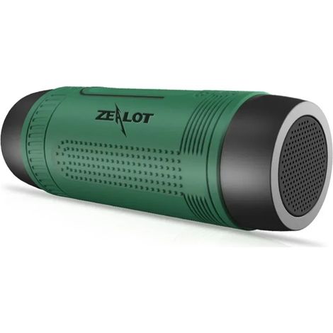 Enceinte Bluetooth portable sans fil (verte) pour l'extérieur, avec lampe torche, batterie externe et radio FM. (1/4)