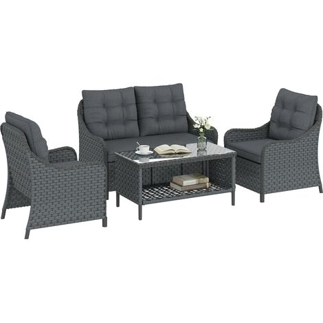 Outsunny 4 Piece Rattan Patio Furniture Set with Removable Cushion Covers
