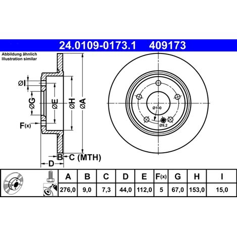 Lot de 2 Disques de frein ATE 24.0109-0173.1 MERCEDES-BENZ 246 423 00 12