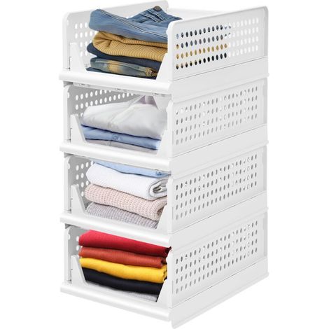Empilable Organisateur Armoire, 4PCS Rangement Tiroir Vetement, Plastique Tiroir Coulissant Placard, Boite Rangement Empilable Pour Vêtements Couettes Et Jouets (1/5)
