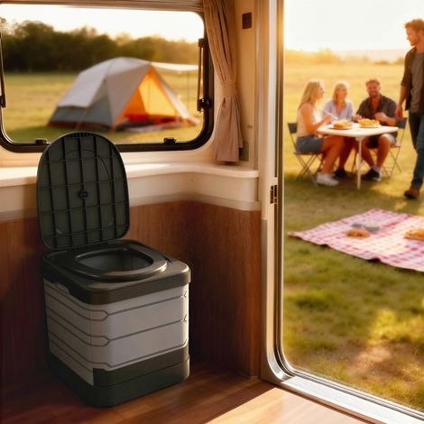Toilette Portable Camping Toilette de camping pour Hommes et Femmes avec 12 Sachets Coagulants et 12 Sacs Jetables, gris