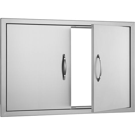 Porte d'accès BBQ 838x558 mm, acier inoxydable, double porte extérieure, montage affleurant, poignées intégrées, pour îlot barbecue et meuble extérieur. (1/5)