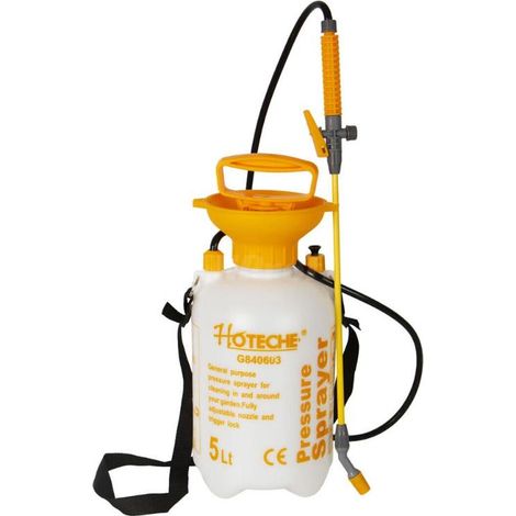 HOTECHE pulverizador a presion 5 litros , Pulverizador de mano a presión Capacidad de 5 litros Blanco y amarilloIndicado para todo tipo de liquidos: agua,fertilizantes (1/2)