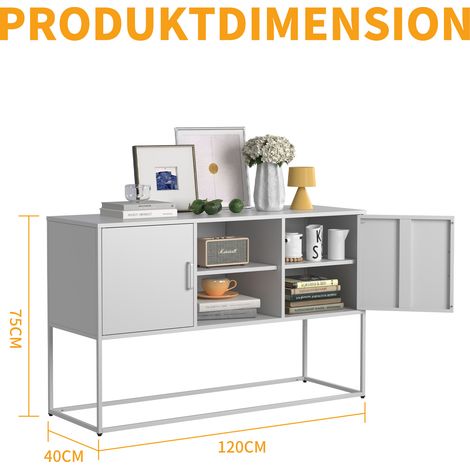 Armoire d’accent métallique blanc buffet de rangement structure robuste élégante H75xL120xD40 cm.