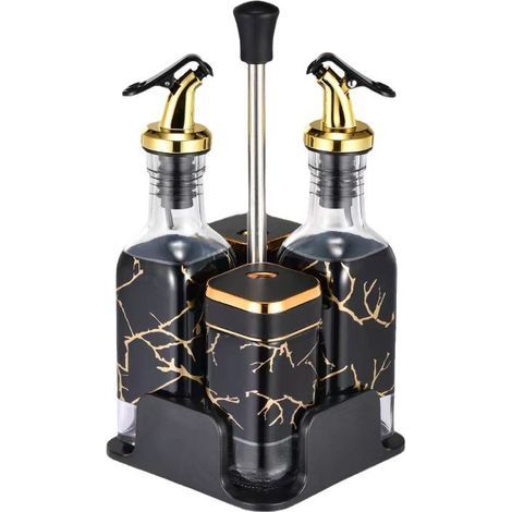 Dispensador de aceite y vinagre Tommy 01, negro y dorado. (1/5)